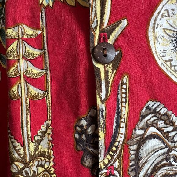 Hilo Hattie Tiki Idols Hibiscus Tropical Hawaiian Button Up Shirt Red M - Picture 4 of 9